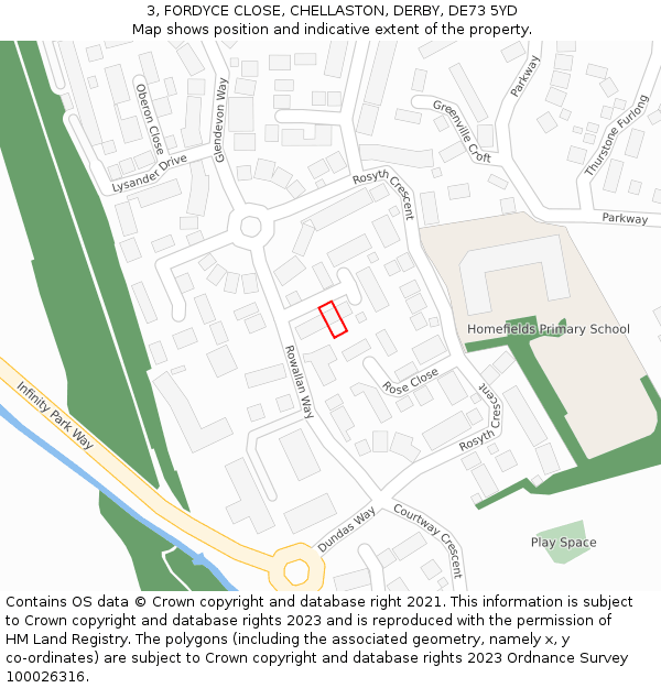 3, FORDYCE CLOSE, CHELLASTON, DERBY, DE73 5YD: Location map and indicative extent of plot