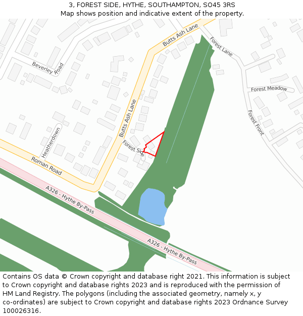 3, FOREST SIDE, HYTHE, SOUTHAMPTON, SO45 3RS: Location map and indicative extent of plot