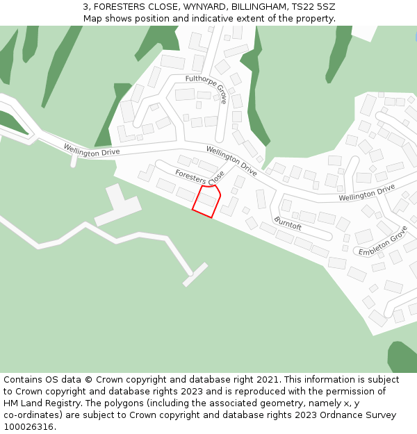 3, FORESTERS CLOSE, WYNYARD, BILLINGHAM, TS22 5SZ: Location map and indicative extent of plot