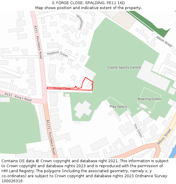 3, FORGE CLOSE, SPALDING, PE11 1XD: Location map and indicative extent of plot