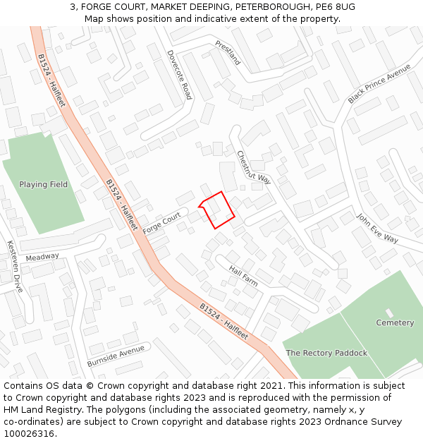 3, FORGE COURT, MARKET DEEPING, PETERBOROUGH, PE6 8UG: Location map and indicative extent of plot