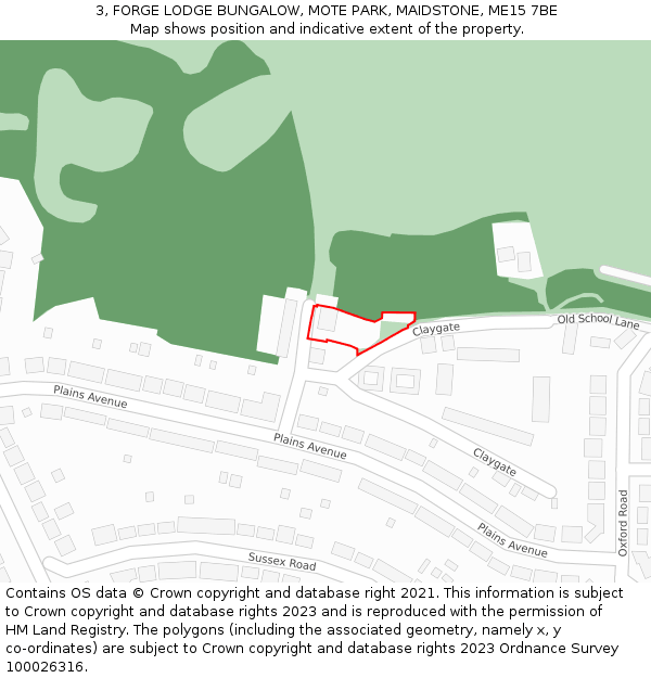 3, FORGE LODGE BUNGALOW, MOTE PARK, MAIDSTONE, ME15 7BE: Location map and indicative extent of plot