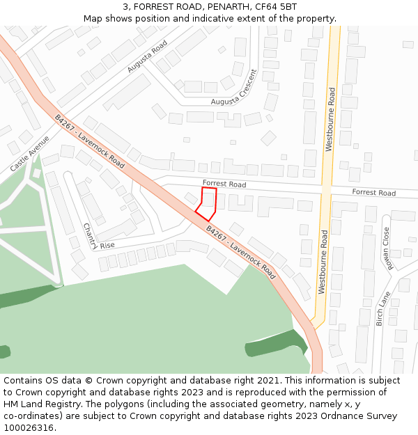 3, FORREST ROAD, PENARTH, CF64 5BT: Location map and indicative extent of plot
