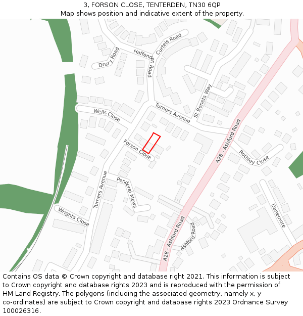 3, FORSON CLOSE, TENTERDEN, TN30 6QP: Location map and indicative extent of plot