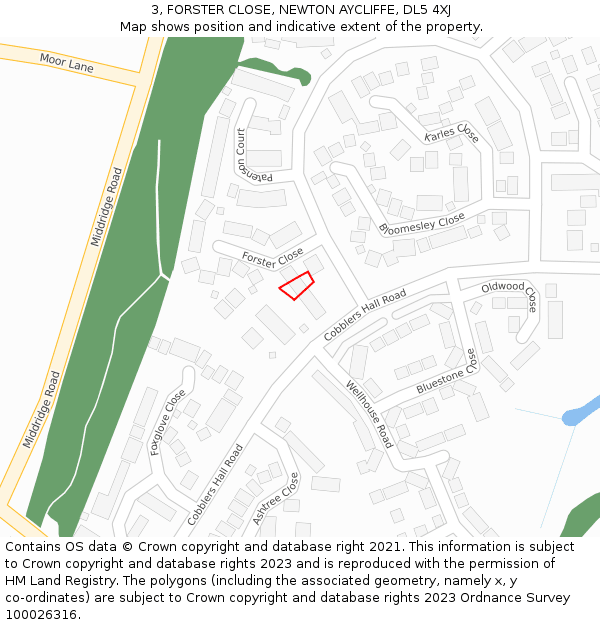 3, FORSTER CLOSE, NEWTON AYCLIFFE, DL5 4XJ: Location map and indicative extent of plot