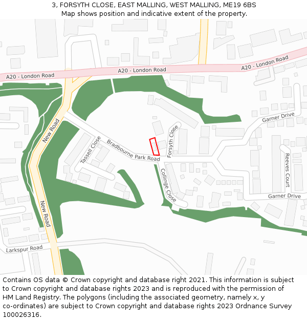 3, FORSYTH CLOSE, EAST MALLING, WEST MALLING, ME19 6BS: Location map and indicative extent of plot