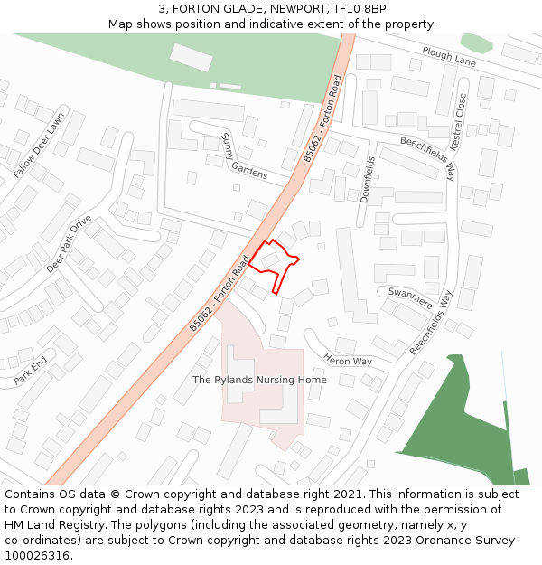 3, FORTON GLADE, NEWPORT, TF10 8BP: Location map and indicative extent of plot