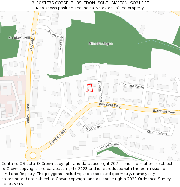 3, FOSTERS COPSE, BURSLEDON, SOUTHAMPTON, SO31 1ET: Location map and indicative extent of plot