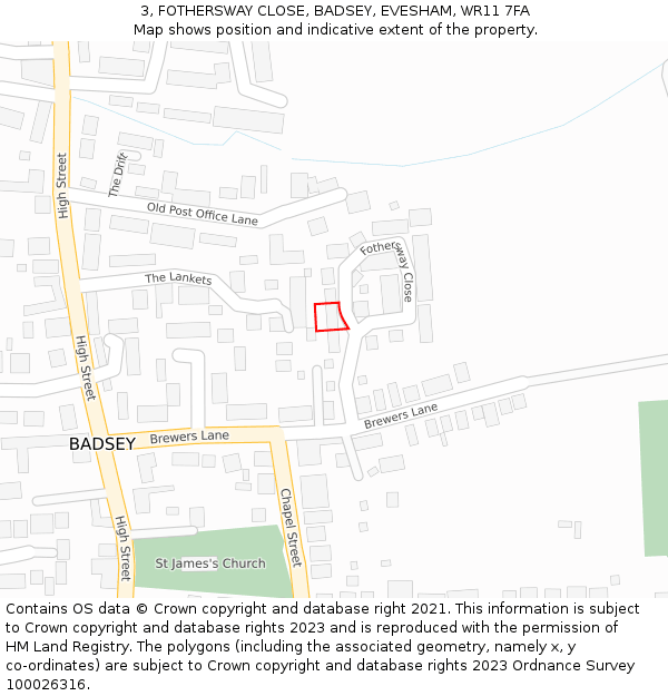 3, FOTHERSWAY CLOSE, BADSEY, EVESHAM, WR11 7FA: Location map and indicative extent of plot