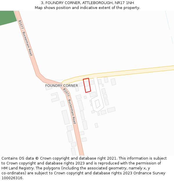 3, FOUNDRY CORNER, ATTLEBOROUGH, NR17 1NH: Location map and indicative extent of plot