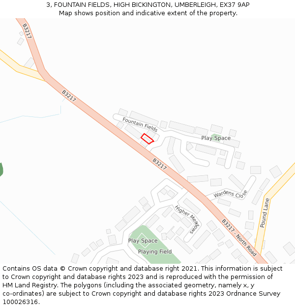 3, FOUNTAIN FIELDS, HIGH BICKINGTON, UMBERLEIGH, EX37 9AP: Location map and indicative extent of plot