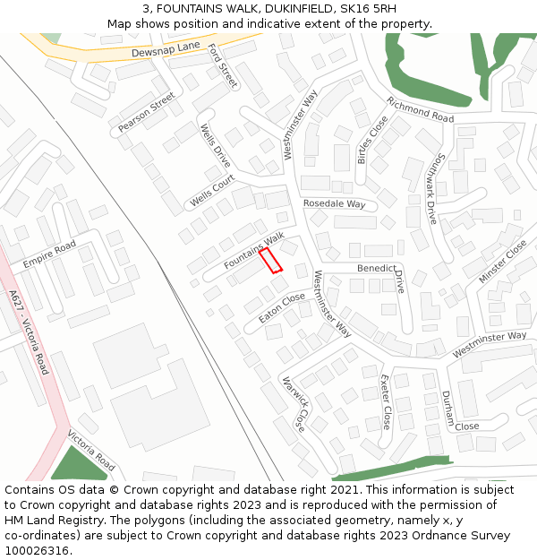 3, FOUNTAINS WALK, DUKINFIELD, SK16 5RH: Location map and indicative extent of plot