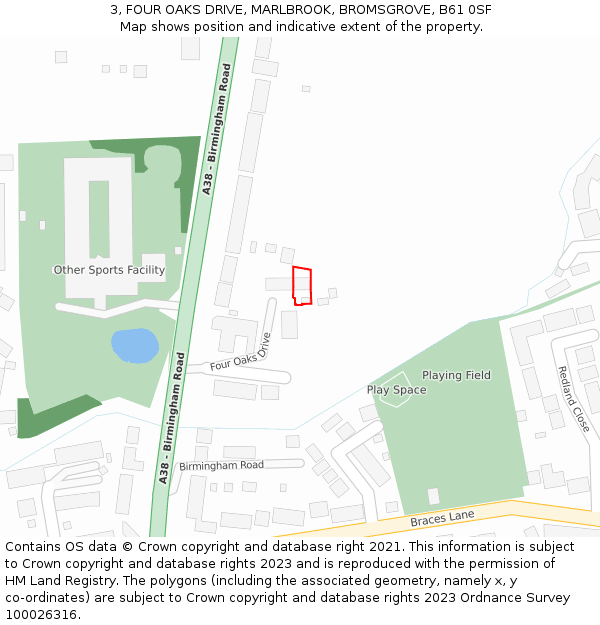 3, FOUR OAKS DRIVE, MARLBROOK, BROMSGROVE, B61 0SF: Location map and indicative extent of plot