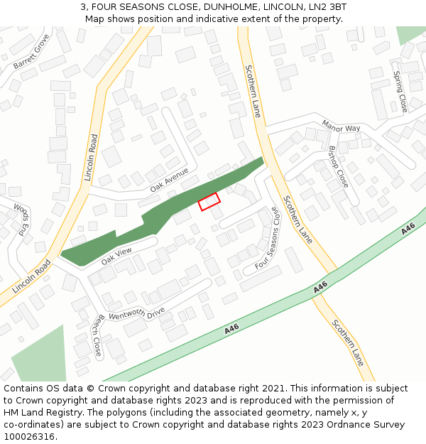 3, FOUR SEASONS CLOSE, DUNHOLME, LINCOLN, LN2 3BT: Location map and indicative extent of plot