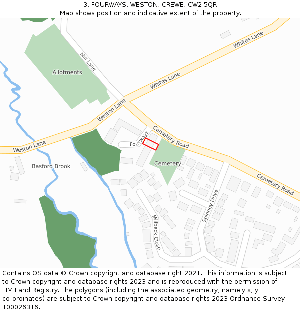 3, FOURWAYS, WESTON, CREWE, CW2 5QR: Location map and indicative extent of plot