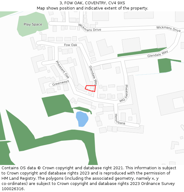 3, FOW OAK, COVENTRY, CV4 9XS: Location map and indicative extent of plot