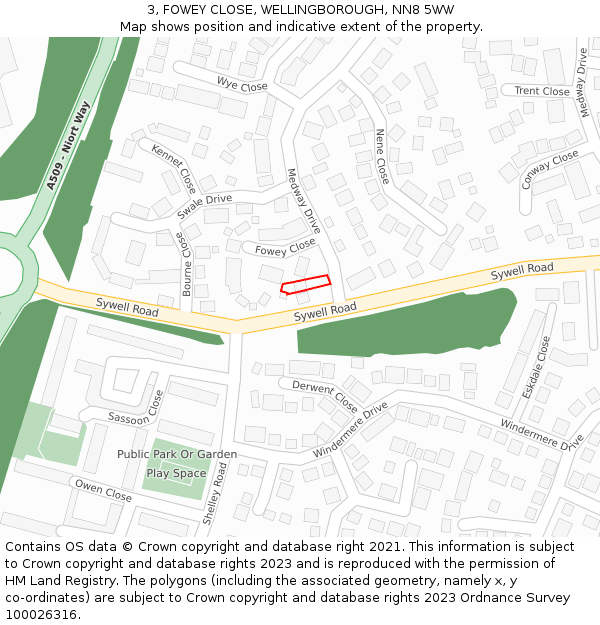3, FOWEY CLOSE, WELLINGBOROUGH, NN8 5WW: Location map and indicative extent of plot