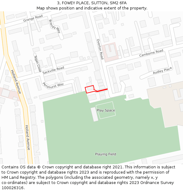 3, FOWEY PLACE, SUTTON, SM2 6FA: Location map and indicative extent of plot