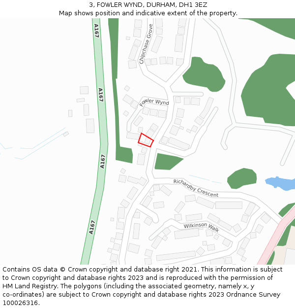 3, FOWLER WYND, DURHAM, DH1 3EZ: Location map and indicative extent of plot