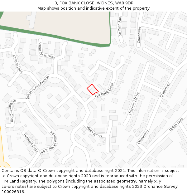 3, FOX BANK CLOSE, WIDNES, WA8 9DP: Location map and indicative extent of plot