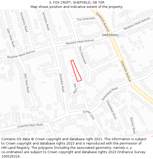 3, FOX CROFT, SHEFFIELD, S8 7SR: Location map and indicative extent of plot