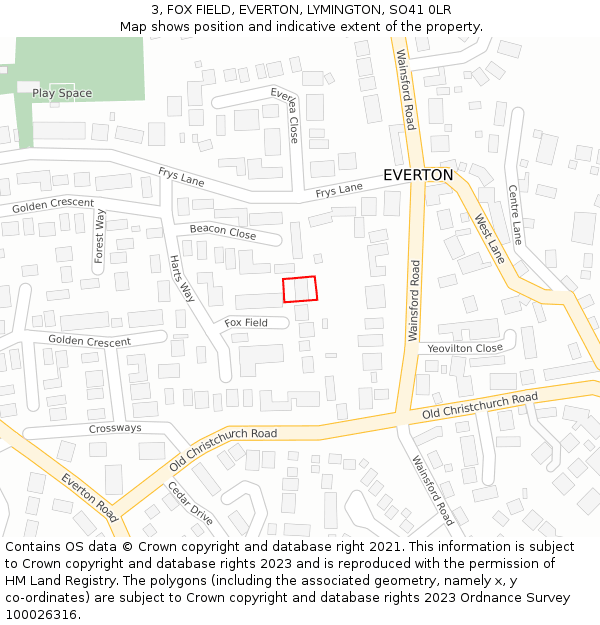 3, FOX FIELD, EVERTON, LYMINGTON, SO41 0LR: Location map and indicative extent of plot