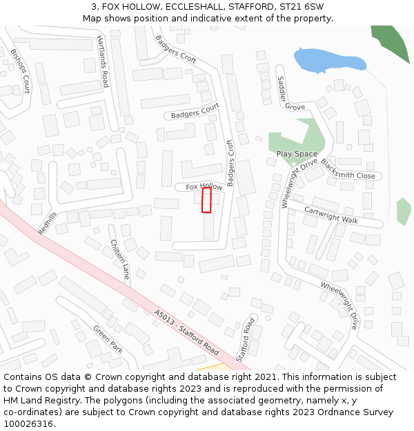 3, FOX HOLLOW, ECCLESHALL, STAFFORD, ST21 6SW: Location map and indicative extent of plot