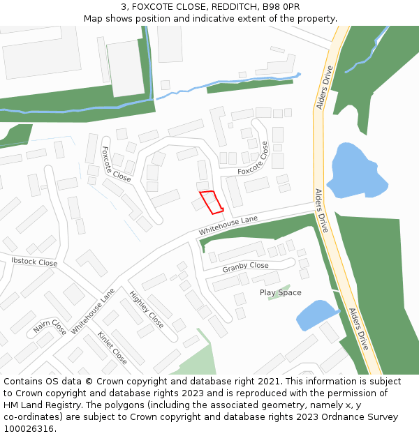 3, FOXCOTE CLOSE, REDDITCH, B98 0PR: Location map and indicative extent of plot