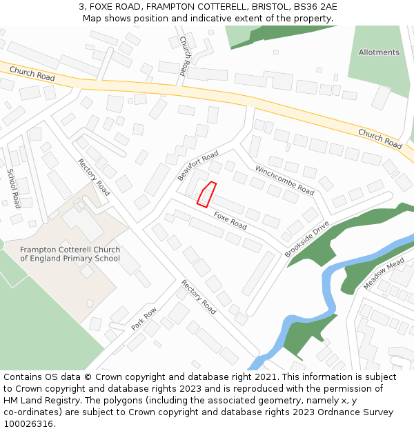 3, FOXE ROAD, FRAMPTON COTTERELL, BRISTOL, BS36 2AE: Location map and indicative extent of plot