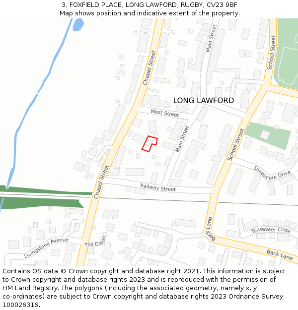 3, FOXFIELD PLACE, LONG LAWFORD, RUGBY, CV23 9BF: Location map and indicative extent of plot