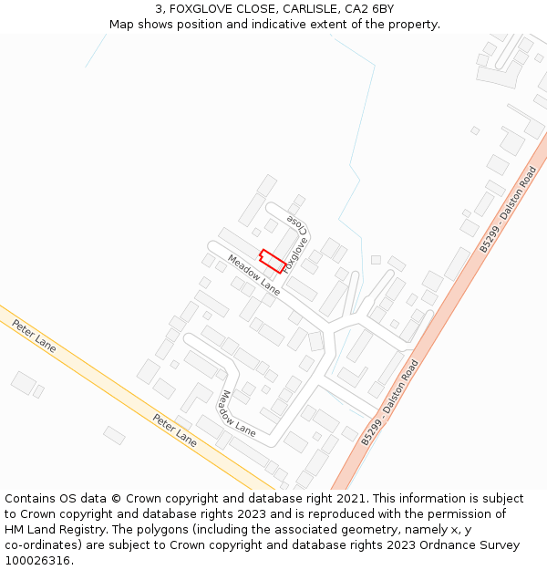 3, FOXGLOVE CLOSE, CARLISLE, CA2 6BY: Location map and indicative extent of plot