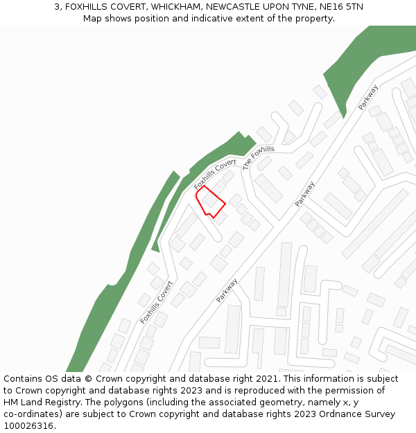 3, FOXHILLS COVERT, WHICKHAM, NEWCASTLE UPON TYNE, NE16 5TN: Location map and indicative extent of plot