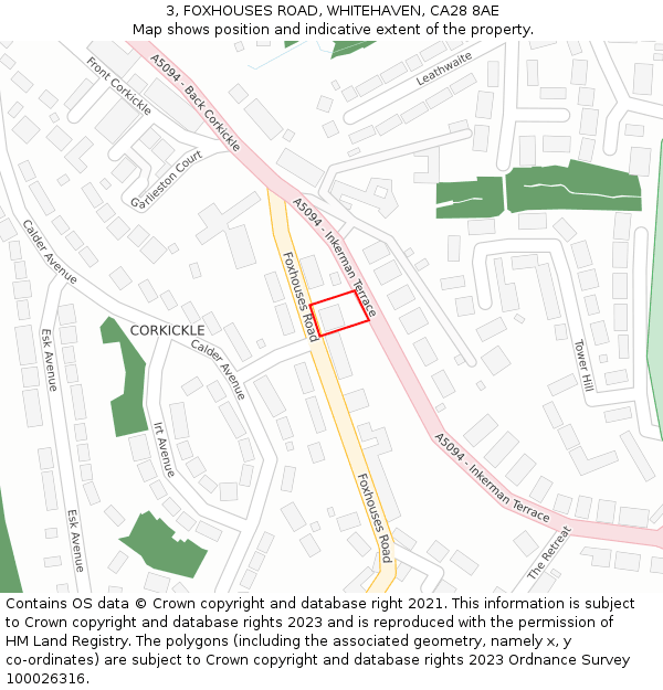 3, FOXHOUSES ROAD, WHITEHAVEN, CA28 8AE: Location map and indicative extent of plot