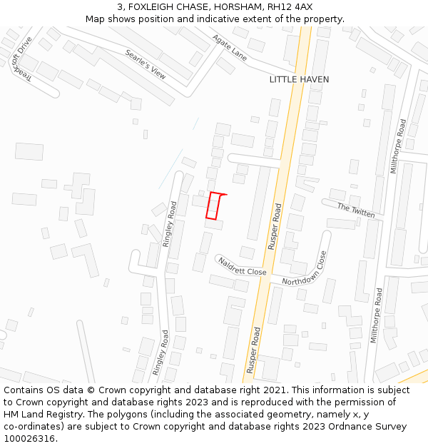 3, FOXLEIGH CHASE, HORSHAM, RH12 4AX: Location map and indicative extent of plot