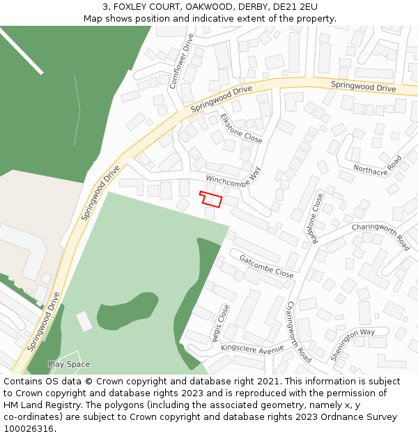 3, FOXLEY COURT, OAKWOOD, DERBY, DE21 2EU: Location map and indicative extent of plot