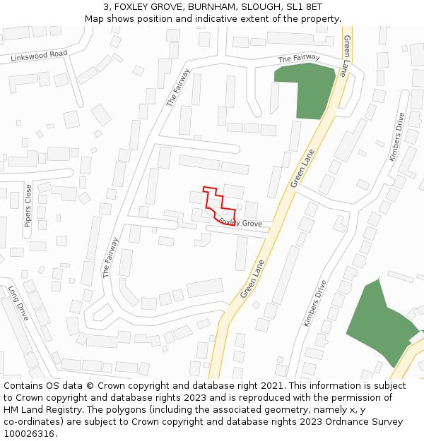 3, FOXLEY GROVE, BURNHAM, SLOUGH, SL1 8ET: Location map and indicative extent of plot