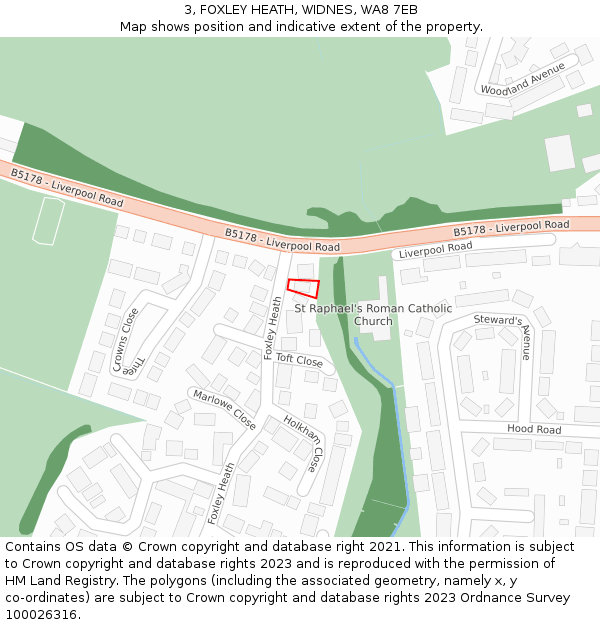 3, FOXLEY HEATH, WIDNES, WA8 7EB: Location map and indicative extent of plot