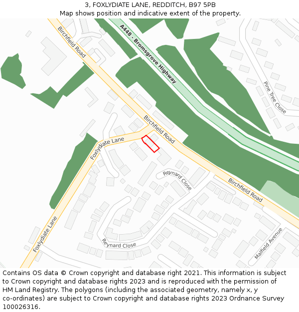 3, FOXLYDIATE LANE, REDDITCH, B97 5PB: Location map and indicative extent of plot