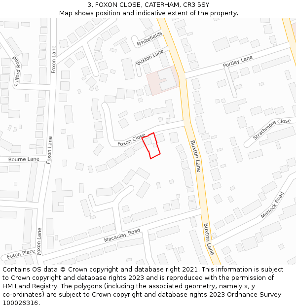 3, FOXON CLOSE, CATERHAM, CR3 5SY: Location map and indicative extent of plot