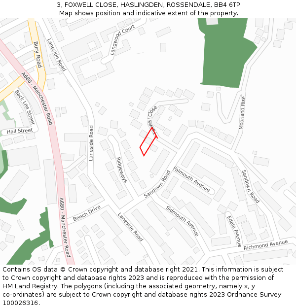 3, FOXWELL CLOSE, HASLINGDEN, ROSSENDALE, BB4 6TP: Location map and indicative extent of plot