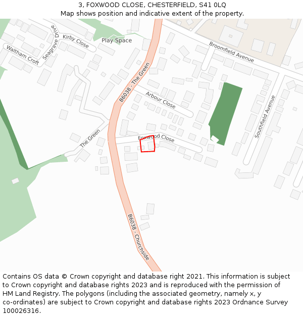 3, FOXWOOD CLOSE, CHESTERFIELD, S41 0LQ: Location map and indicative extent of plot