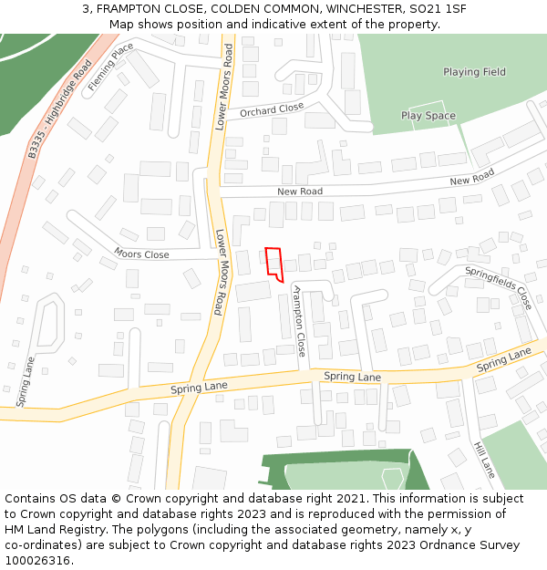 3, FRAMPTON CLOSE, COLDEN COMMON, WINCHESTER, SO21 1SF: Location map and indicative extent of plot