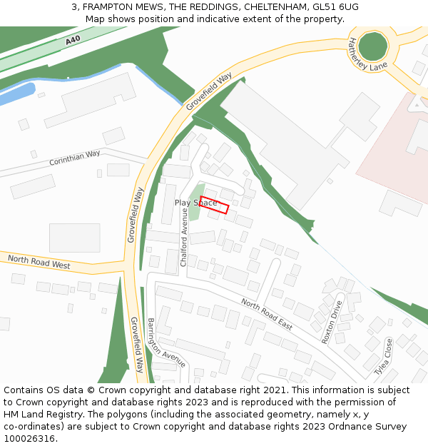 3, FRAMPTON MEWS, THE REDDINGS, CHELTENHAM, GL51 6UG: Location map and indicative extent of plot