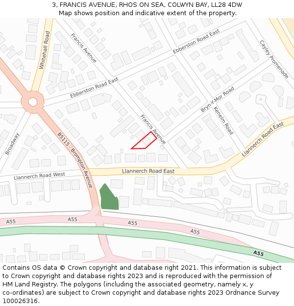 3, FRANCIS AVENUE, RHOS ON SEA, COLWYN BAY, LL28 4DW: Location map and indicative extent of plot