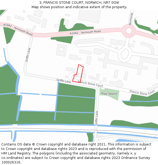 3, FRANCIS STONE COURT, NORWICH, NR7 0GW: Location map and indicative extent of plot