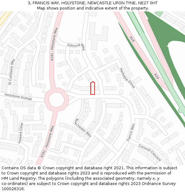 3, FRANCIS WAY, HOLYSTONE, NEWCASTLE UPON TYNE, NE27 0HT: Location map and indicative extent of plot