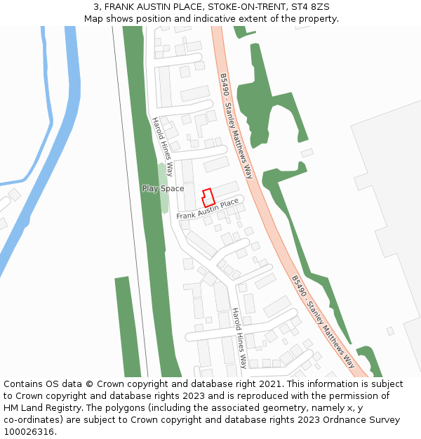 3, FRANK AUSTIN PLACE, STOKE-ON-TRENT, ST4 8ZS: Location map and indicative extent of plot