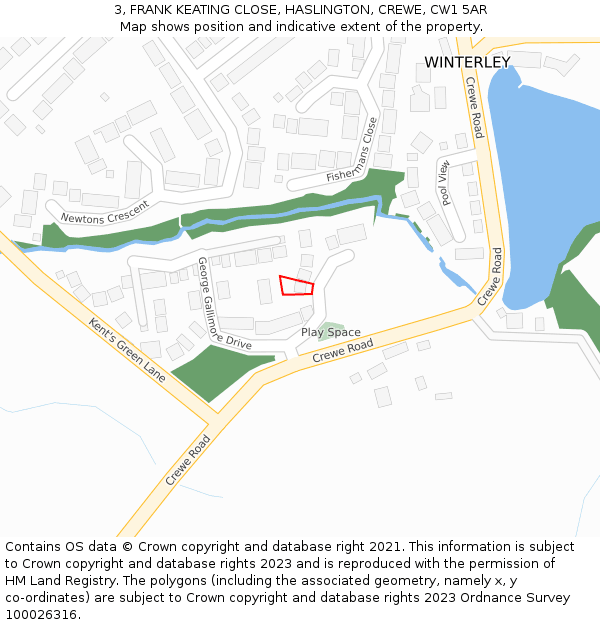 3, FRANK KEATING CLOSE, HASLINGTON, CREWE, CW1 5AR: Location map and indicative extent of plot