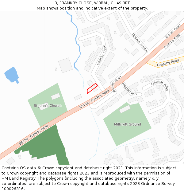 3, FRANKBY CLOSE, WIRRAL, CH49 3PT: Location map and indicative extent of plot