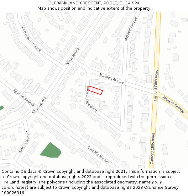 3, FRANKLAND CRESCENT, POOLE, BH14 9PX: Location map and indicative extent of plot